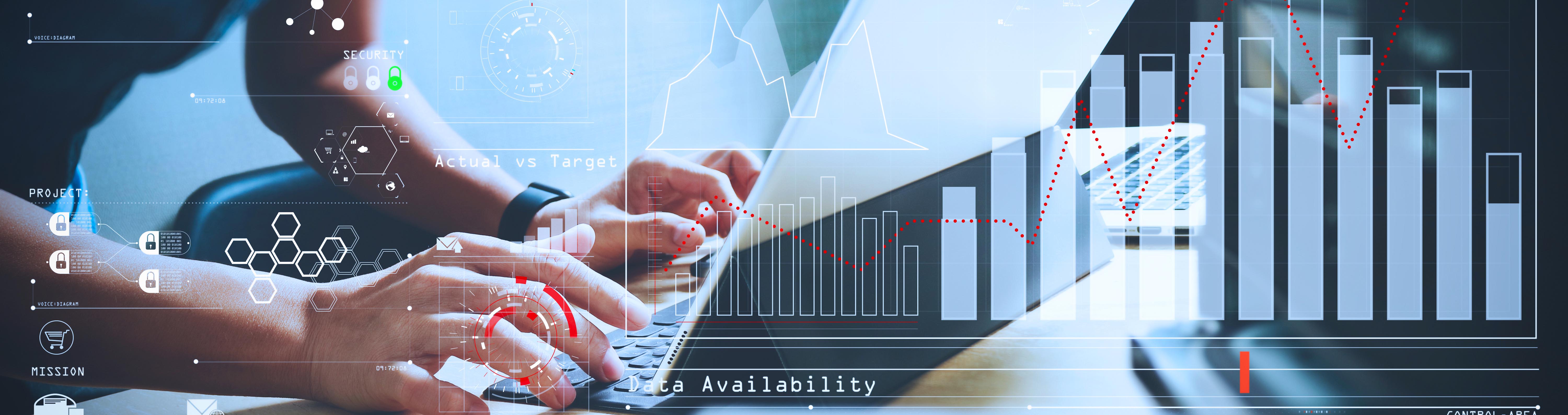 Laptop with digital graphs 